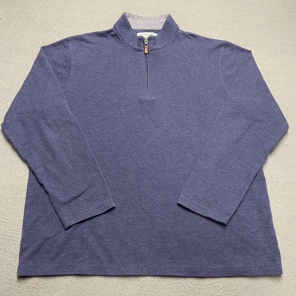 Mizzen+Main Sweater Mens 2XL Blue 1/4 Zip Mock Neck Slim Pullover Tight-Knit